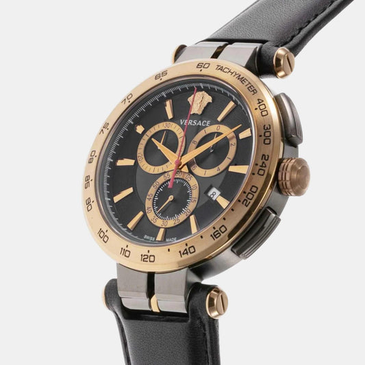 Aion Men Quartz Black Dial Chronograph Leather Watch VE6CA0323