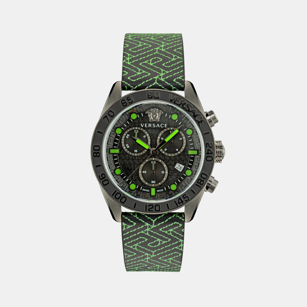 Greca Dome Men Quartz Black Dial Chronograph Leather Watch VE6K00223
