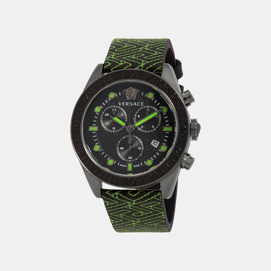 Greca Dome Men Quartz Black Dial Chronograph Leather Watch VE6K00223