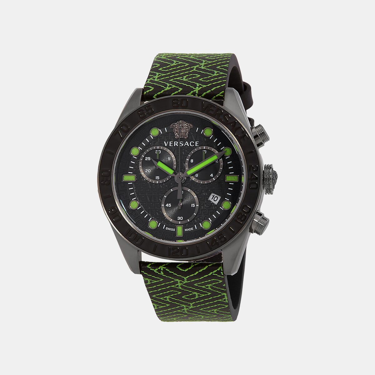 Greca Dome Men Quartz Black Dial Chronograph Silicone Watch VE6K00223