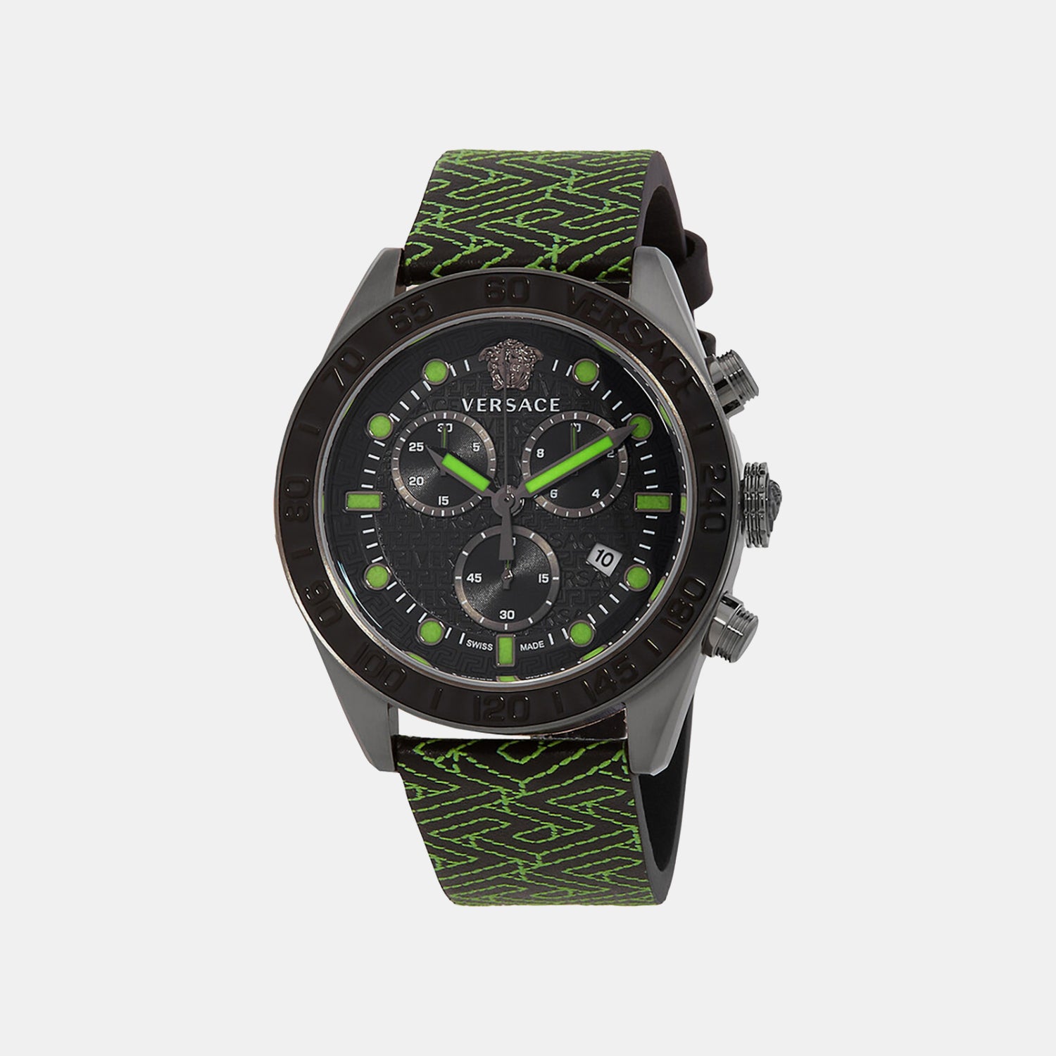 Greca Dome Men Quartz Black Dial Chronograph Leather Watch VE6K00223