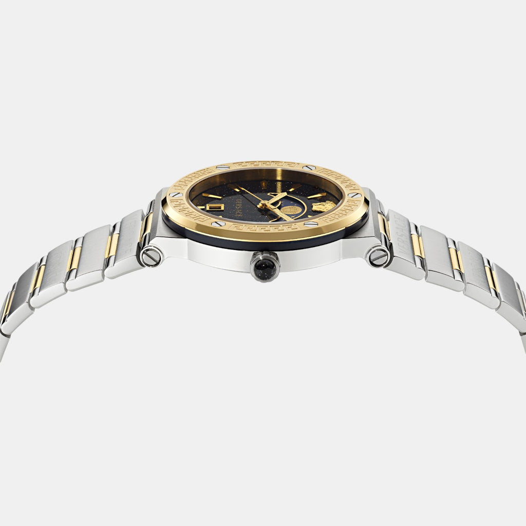 Greca Logo Moonphase Unisex Quartz Blue Dial Analog Stainless Steel Watch VE7G00223