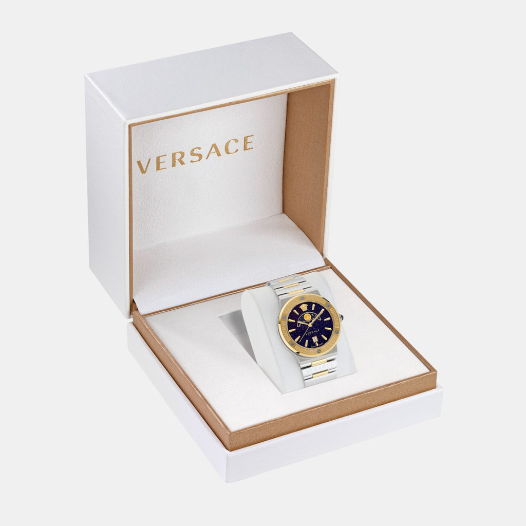 Greca Logo Moonphase Unisex Quartz Blue Dial Analog Stainless Steel Watch VE7G00223