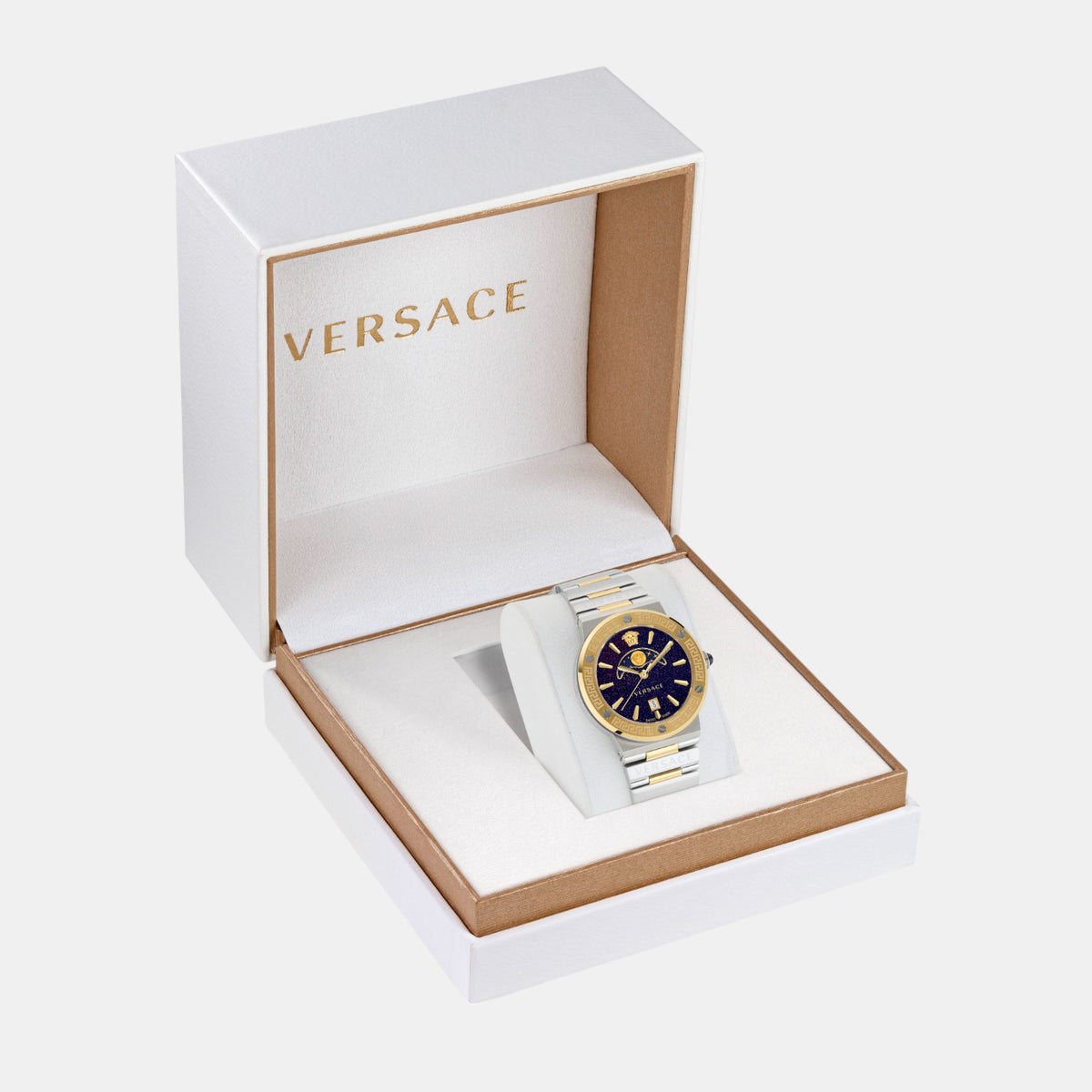 Greca Logo Moonphase Unisex Quartz Blue Dial Analog Stainless Steel Watch VE7G00223