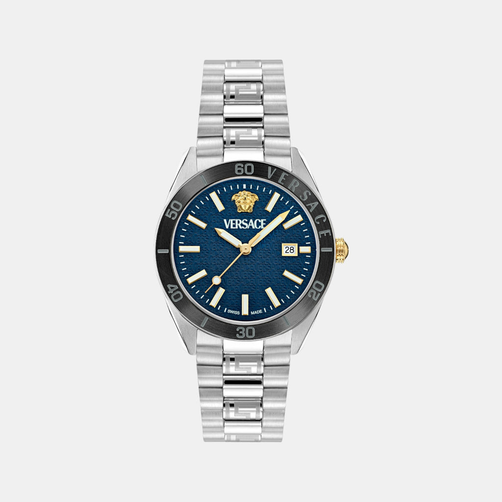 V Dome Men Quartz Blue Dial Analog Stainless Steel Watch VE8E00324