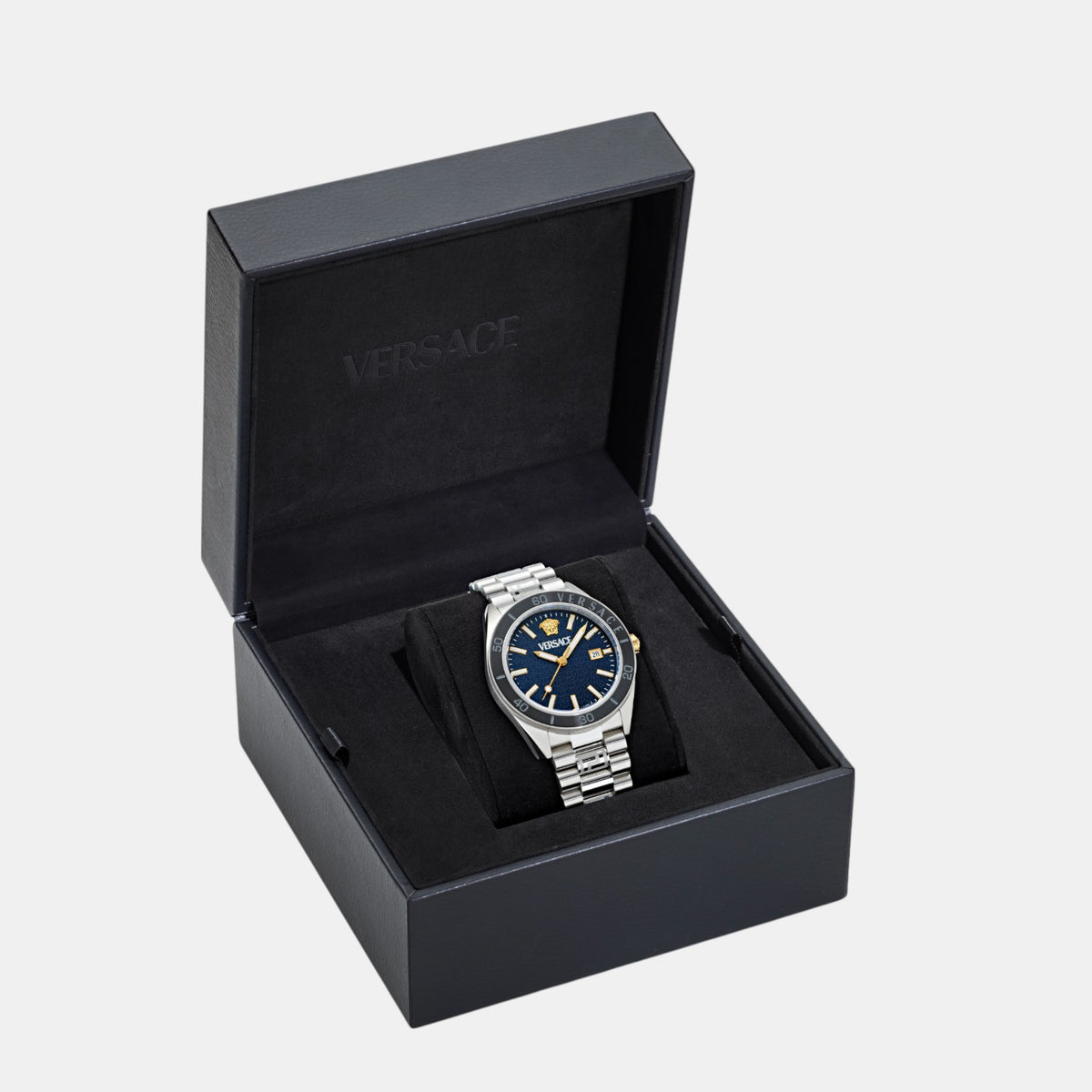 V Dome Men Quartz Blue Dial Analog Stainless Steel Watch VE8E00324