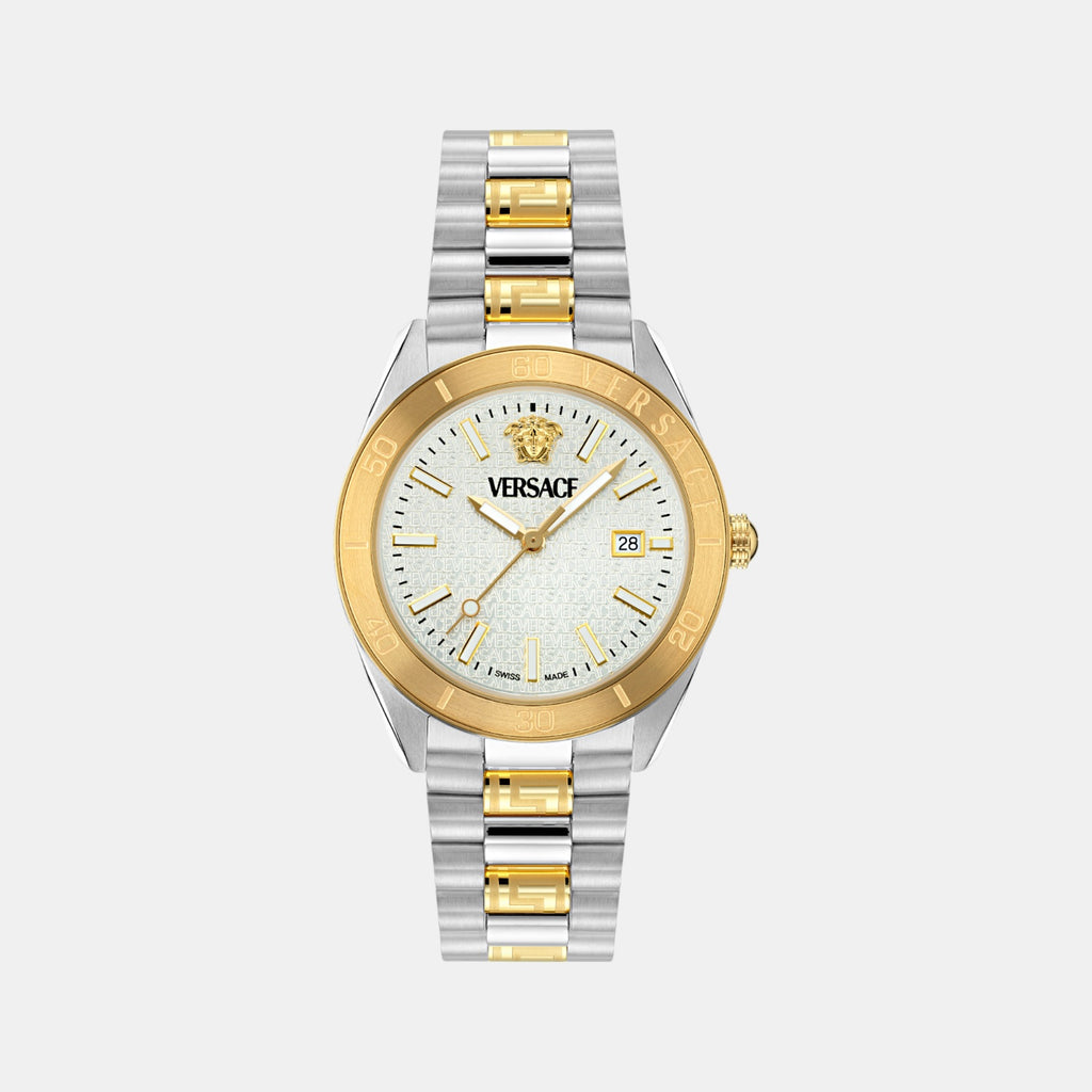 V Dome Men Quartz White Dial Analog Stainless Steel Watch VE8E00424