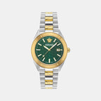 V-Dome Men Quartz Green Dial Analog Stainless Steel Watch VE8E00524