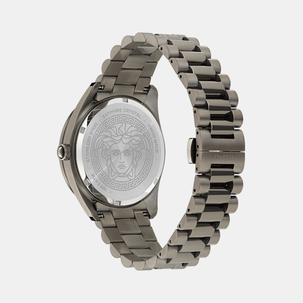 V Dome Men Quartz Black Dial Analog Stainless Steel Watch VE8E00724