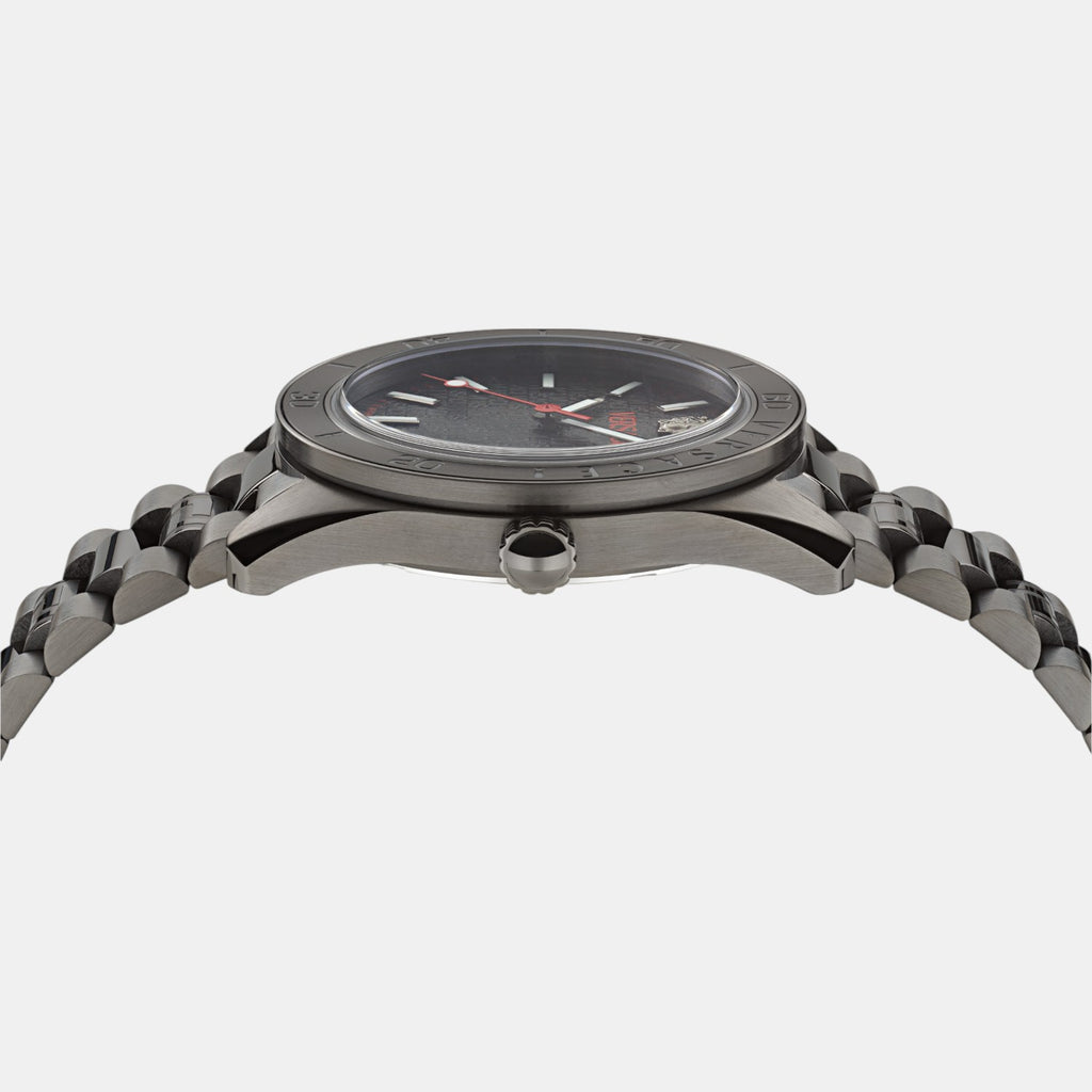 V Dome Men Quartz Black Dial Analog Stainless Steel Watch VE8E00724