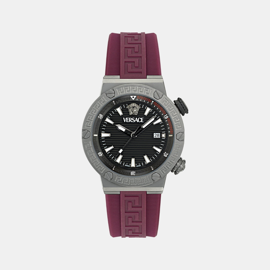 Greca Logo Diver Men Quartz Black Dial Analog Recycled PU Watch VE8G00224