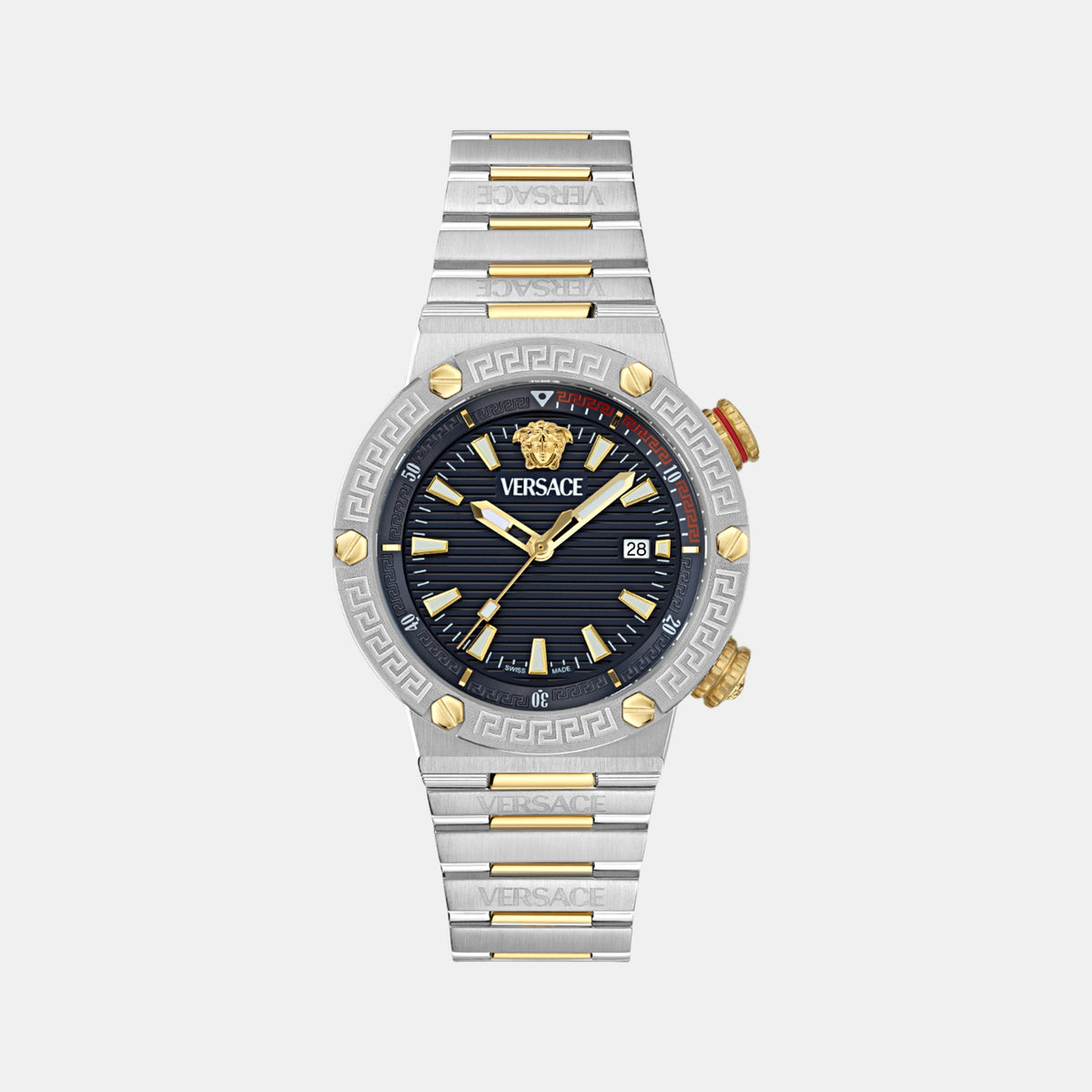 Greca Logo Diver Men Quartz Black Dial Analog Stainless Steel Watch VE8G00424