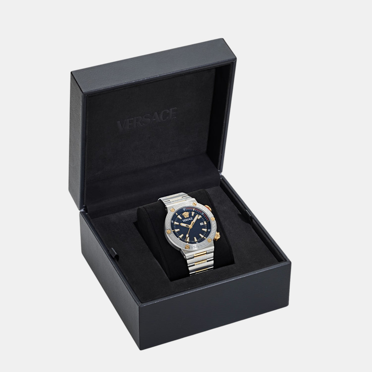 Greca Logo Diver Men Quartz Black Dial Analog Stainless Steel Watch VE8G00424