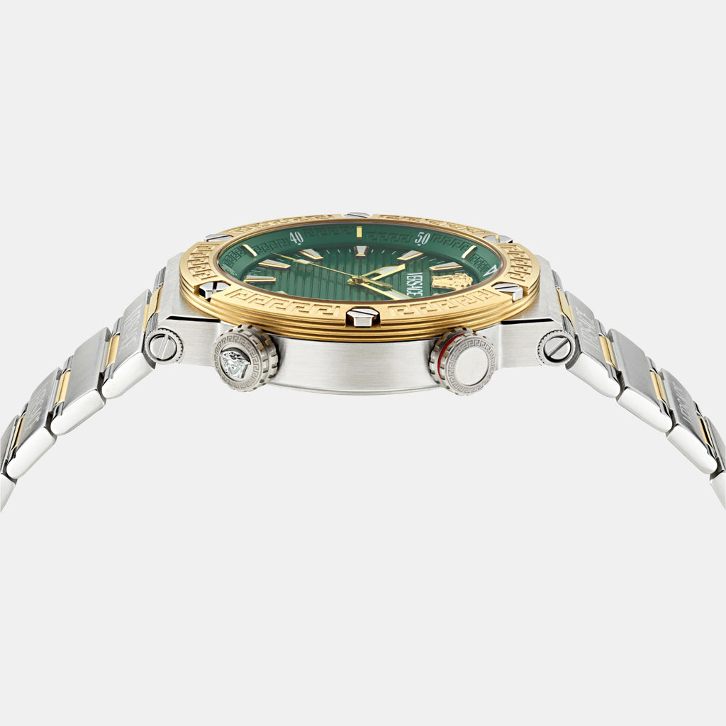 Greca Logo Diver Men Quartz Green Dial Analog Stainless Steel Watch VE8G00524