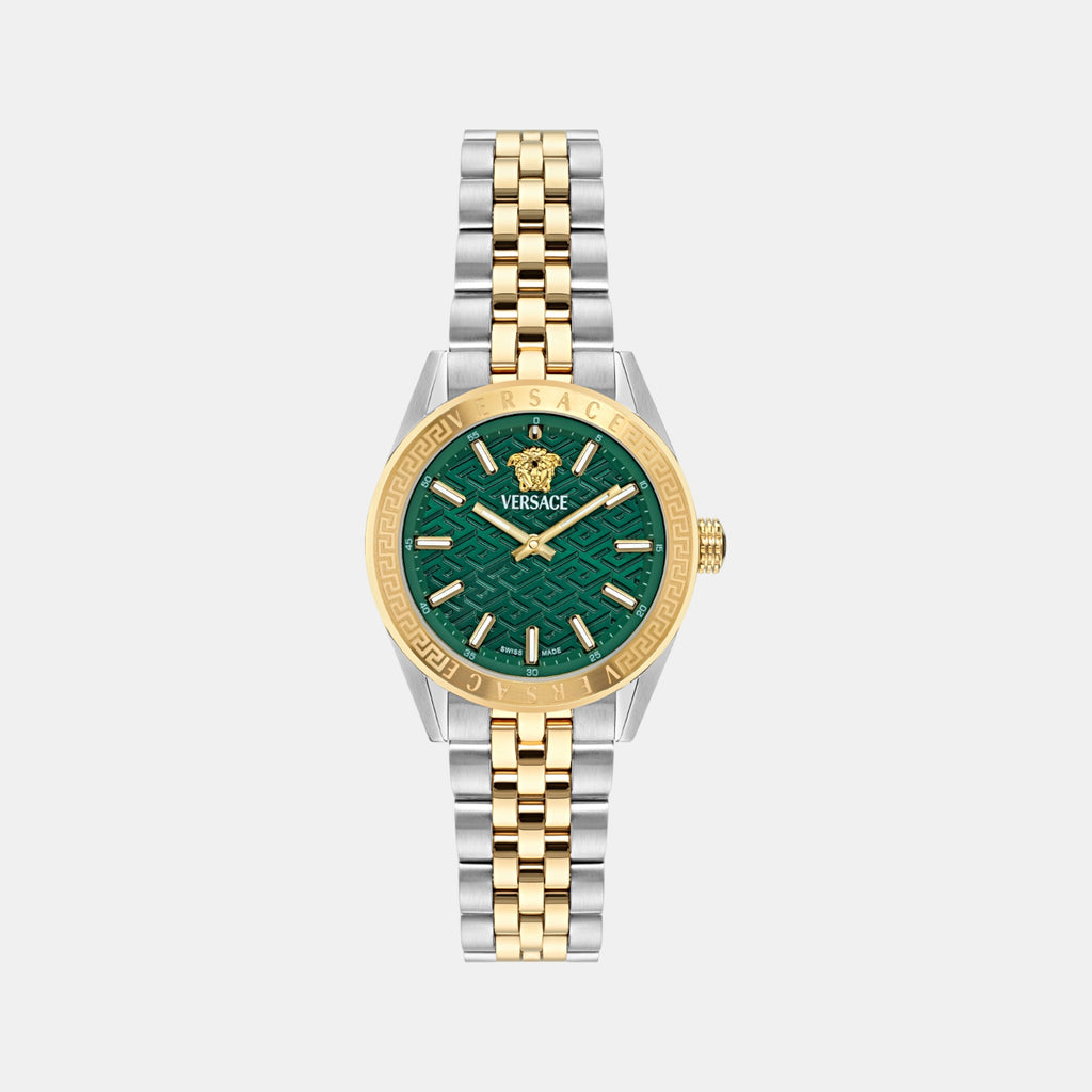 V-Code Women Quartz Green Dial Analog Stainless Steel Watch VE8I00424