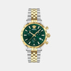 Helleny.CHR.Petite Men Quartz Green Dial Analog Stainless Steel Watch VECFA0224