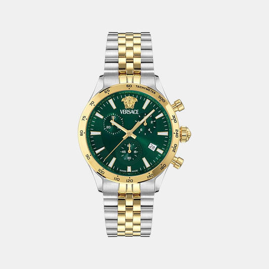 Helleny.CHR.Petite Men Quartz Green Dial Analog Stainless Steel Watch VECFA0224