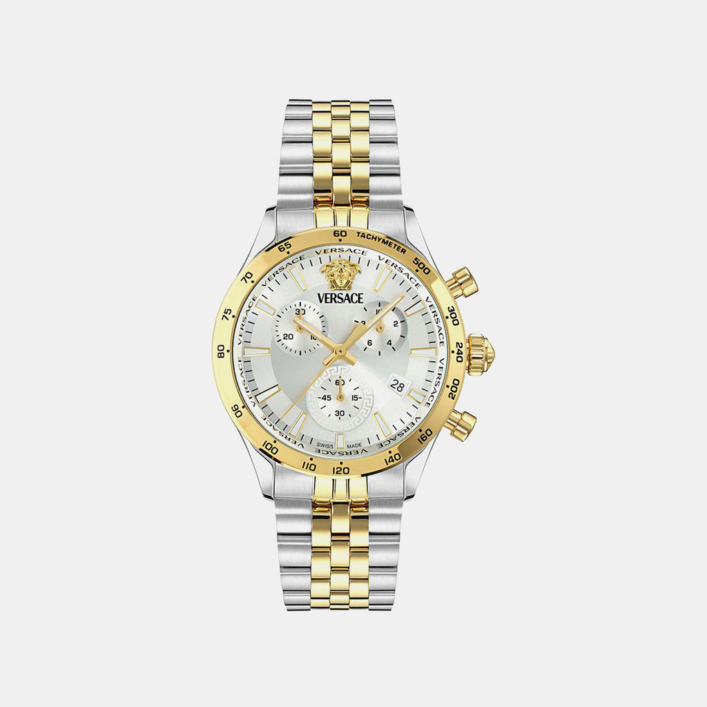 Men Quartz Silver White Dial Chronograph Stainless Steel Watch VECFA0324