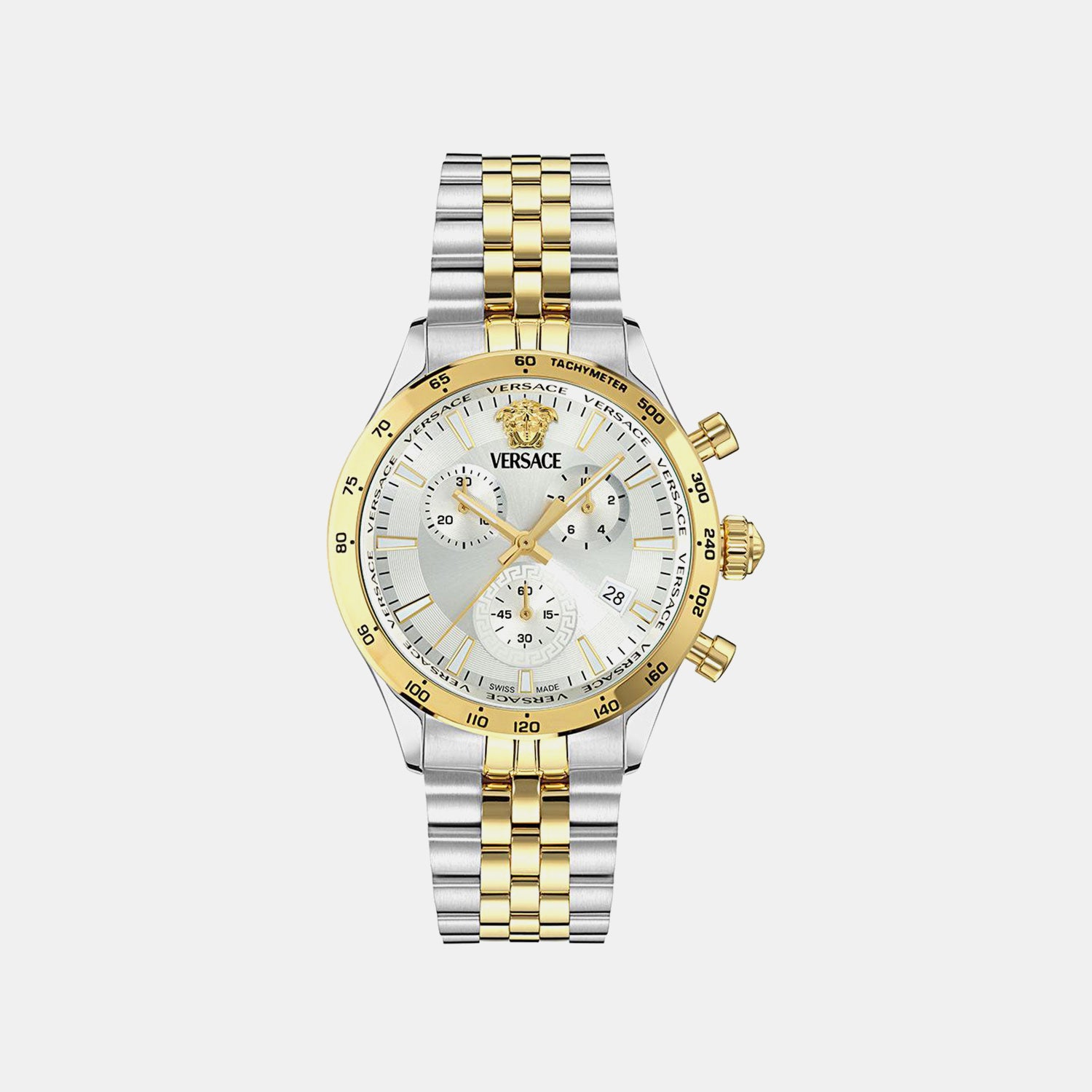 Men Quartz Silver White Dial Chronograph Stainless Steel Watch VECFA0324