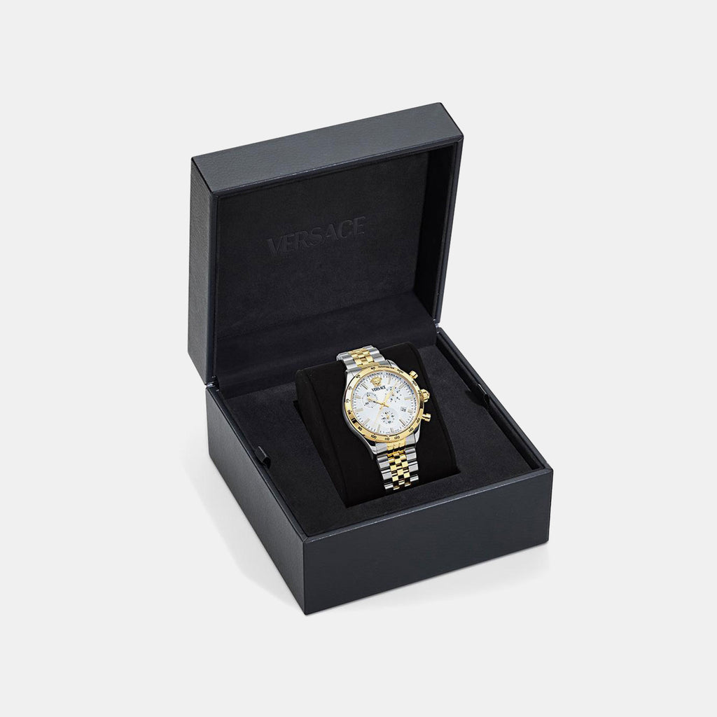 Men Quartz Silver White Dial Chronograph Stainless Steel Watch VECFA0324