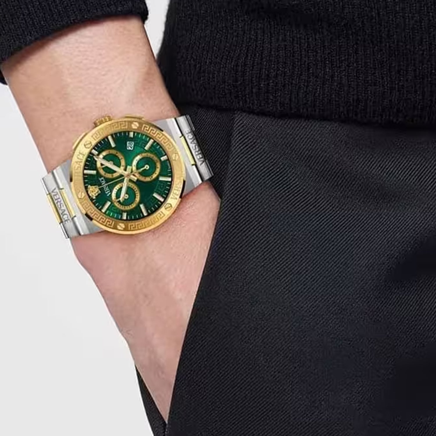 Greca Unisex Quartz Green Dial Chronograph Stainless Steel Watch VEKMA0425