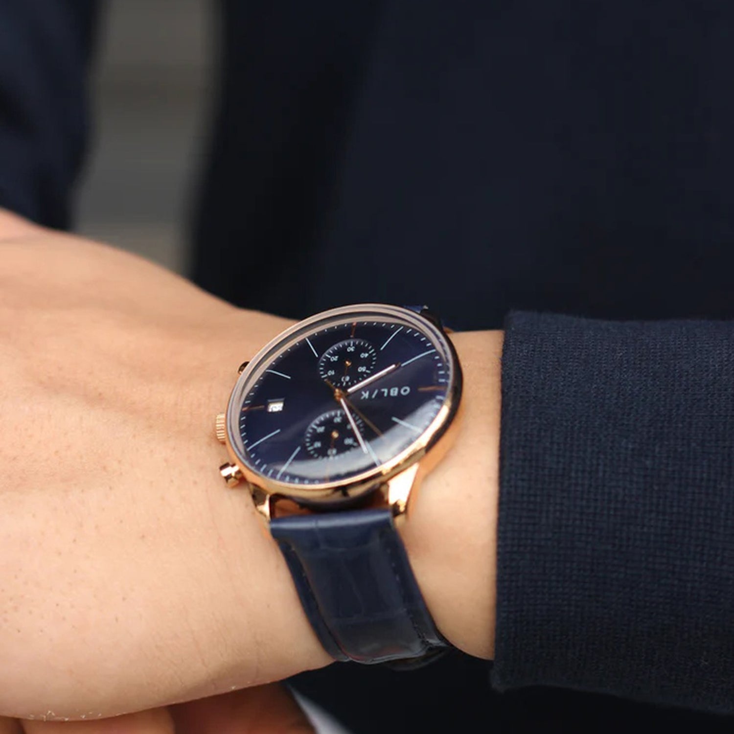 Vertu Men Quartz Blue Dial Chronograph Leather Watch