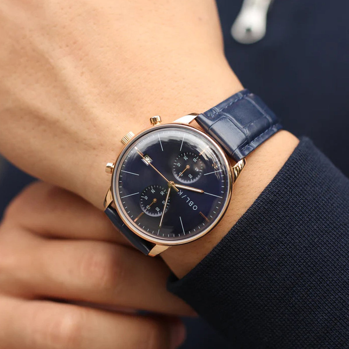 Vertu Men Quartz Blue Dial Chronograph Leather Watch VERTU-BLUE