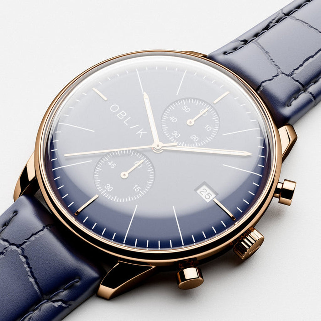 Vertu Men Quartz Blue Dial Chronograph Leather Watch