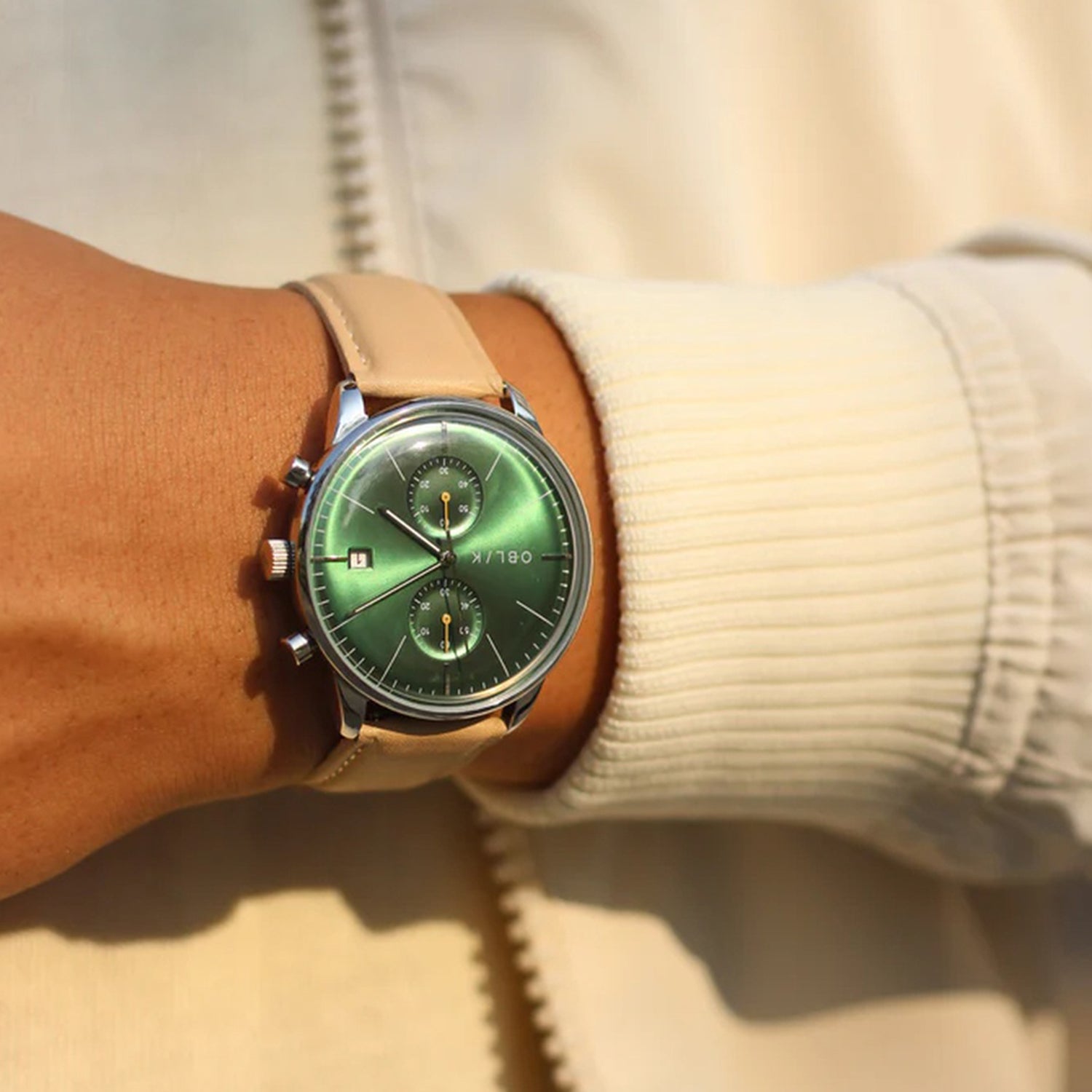 Vertu Men Quartz Green Dial Chronograph Leather Watch