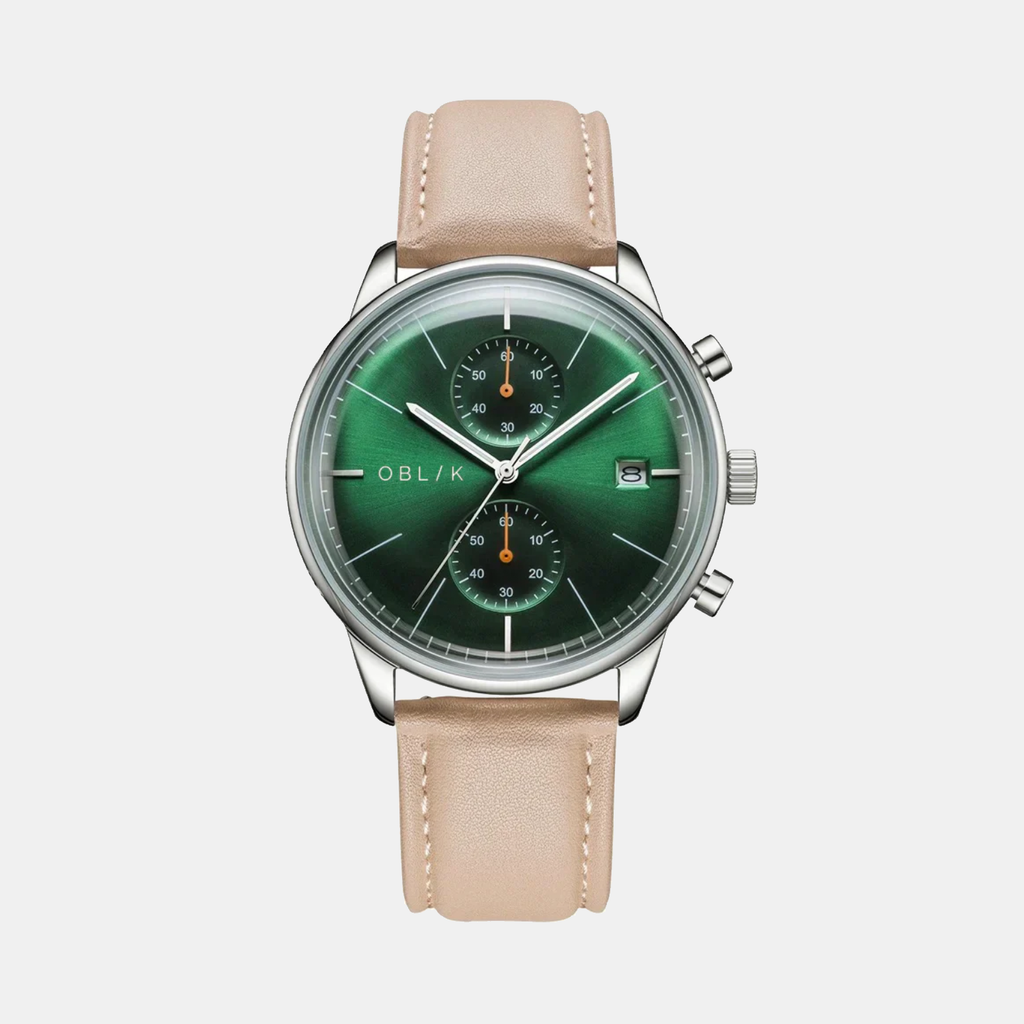 Vertu Men Quartz Green Dial Chronograph Leather Watch