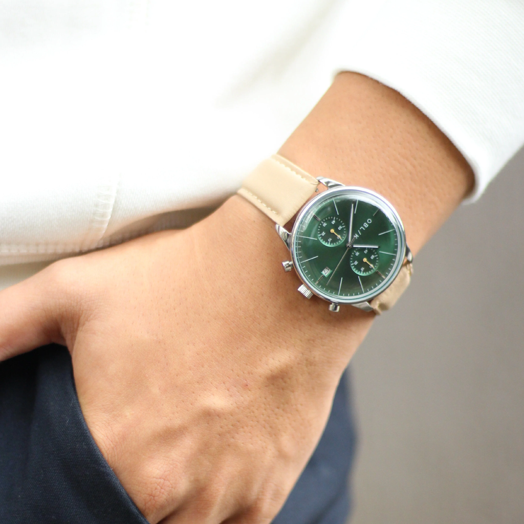 Vertu Men Quartz Green Dial Chronograph Leather Watch