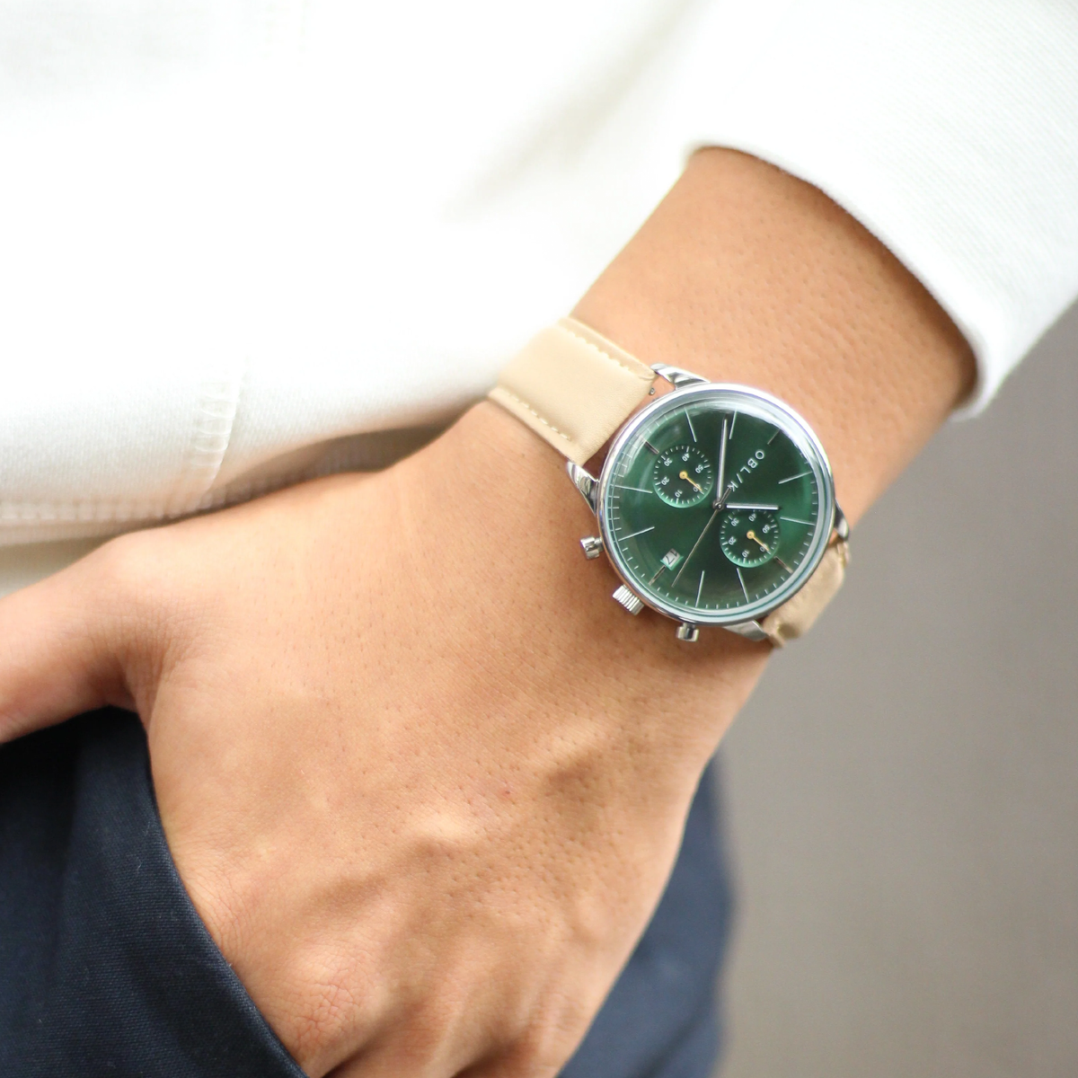 Vertu Men Quartz Green Dial Chronograph Leather Watch VERTU-GREEN