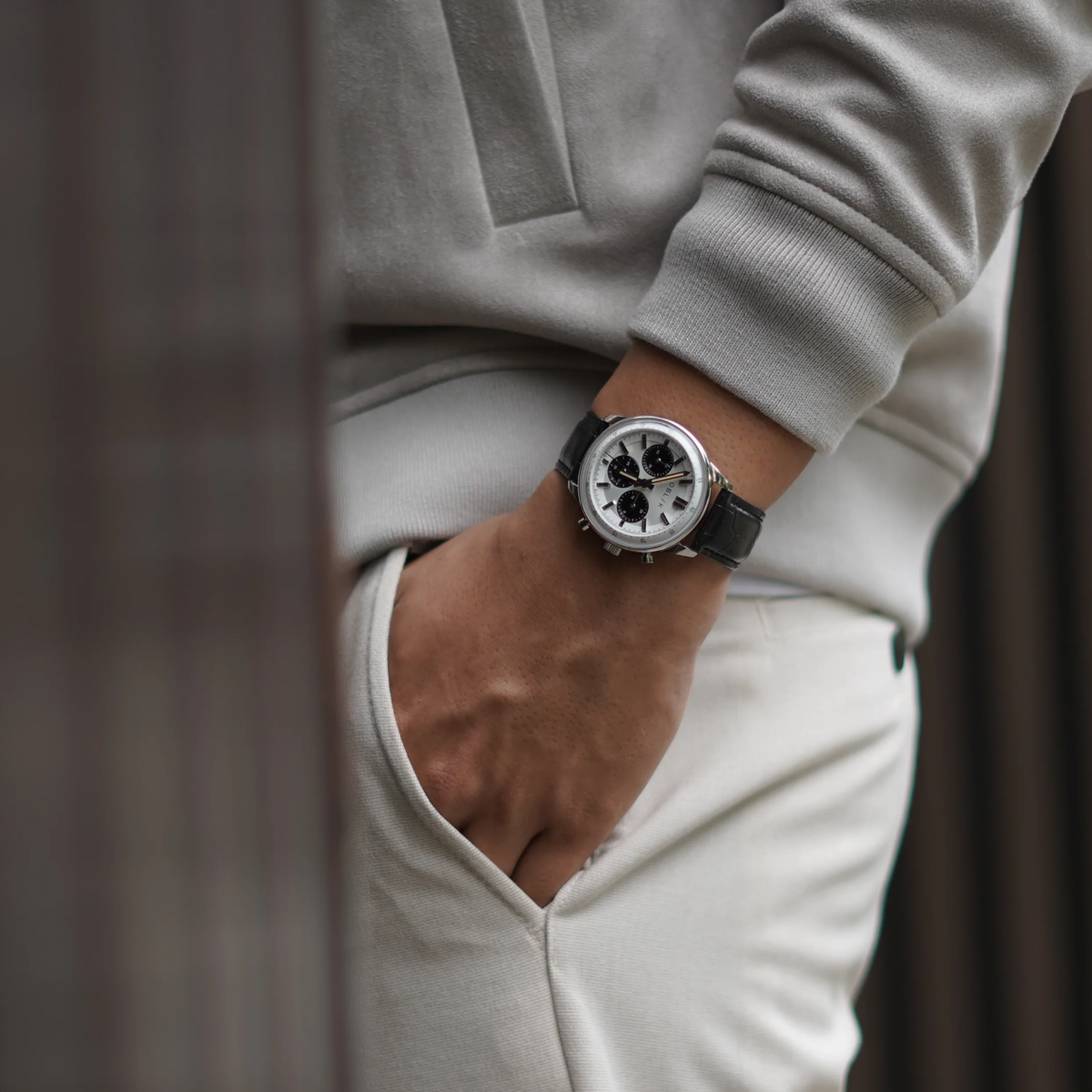 Vertu Men Quartz Silver Dial Chronograph Leather Watch VERTU-PANDA