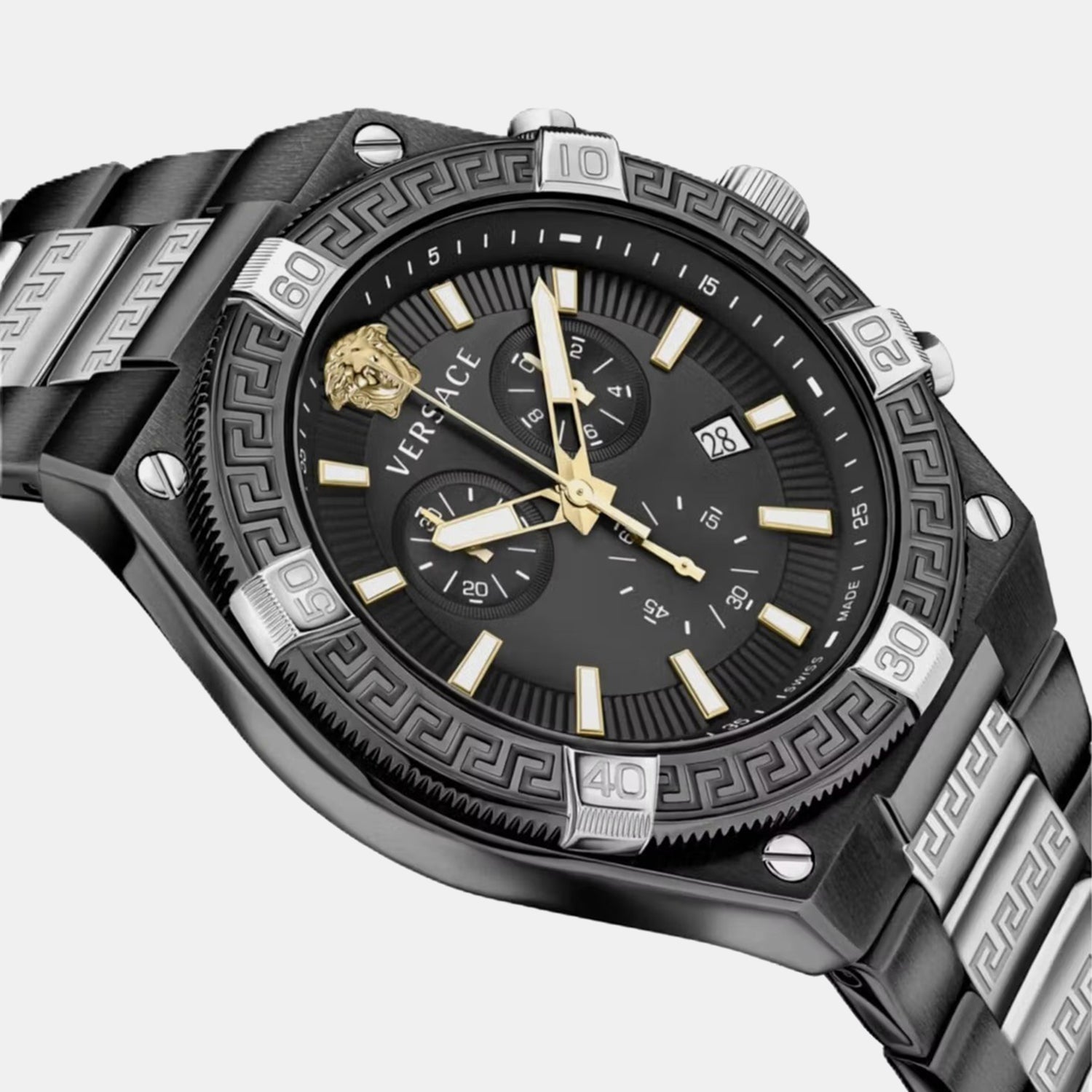 Men Quartz Black Dial Chronograph Stainless Steel Watch VESO01022