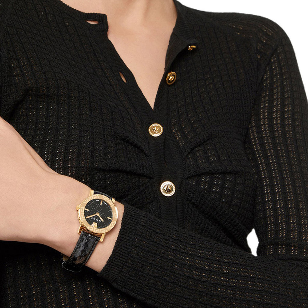 Women Quartz Black Dial Analog Leather Watch VEU300221