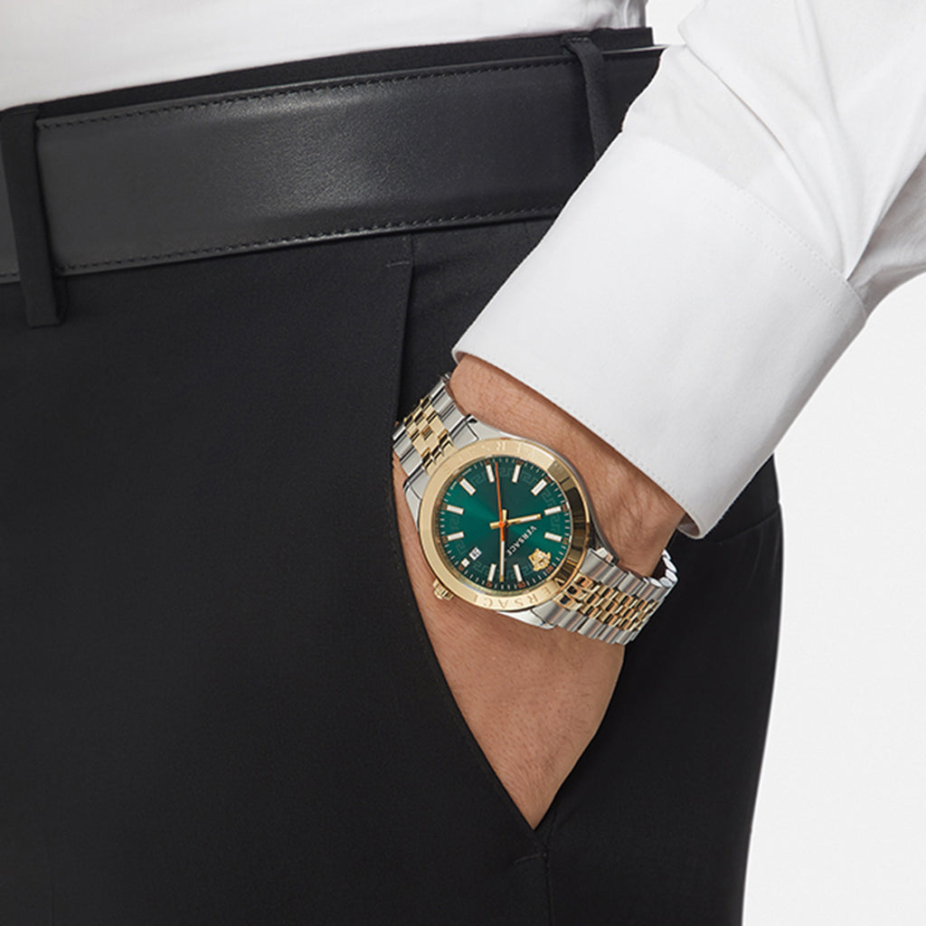 Hellenyium Men Quartz Green Dial Analog Stainless Steel Watch VEVK00620