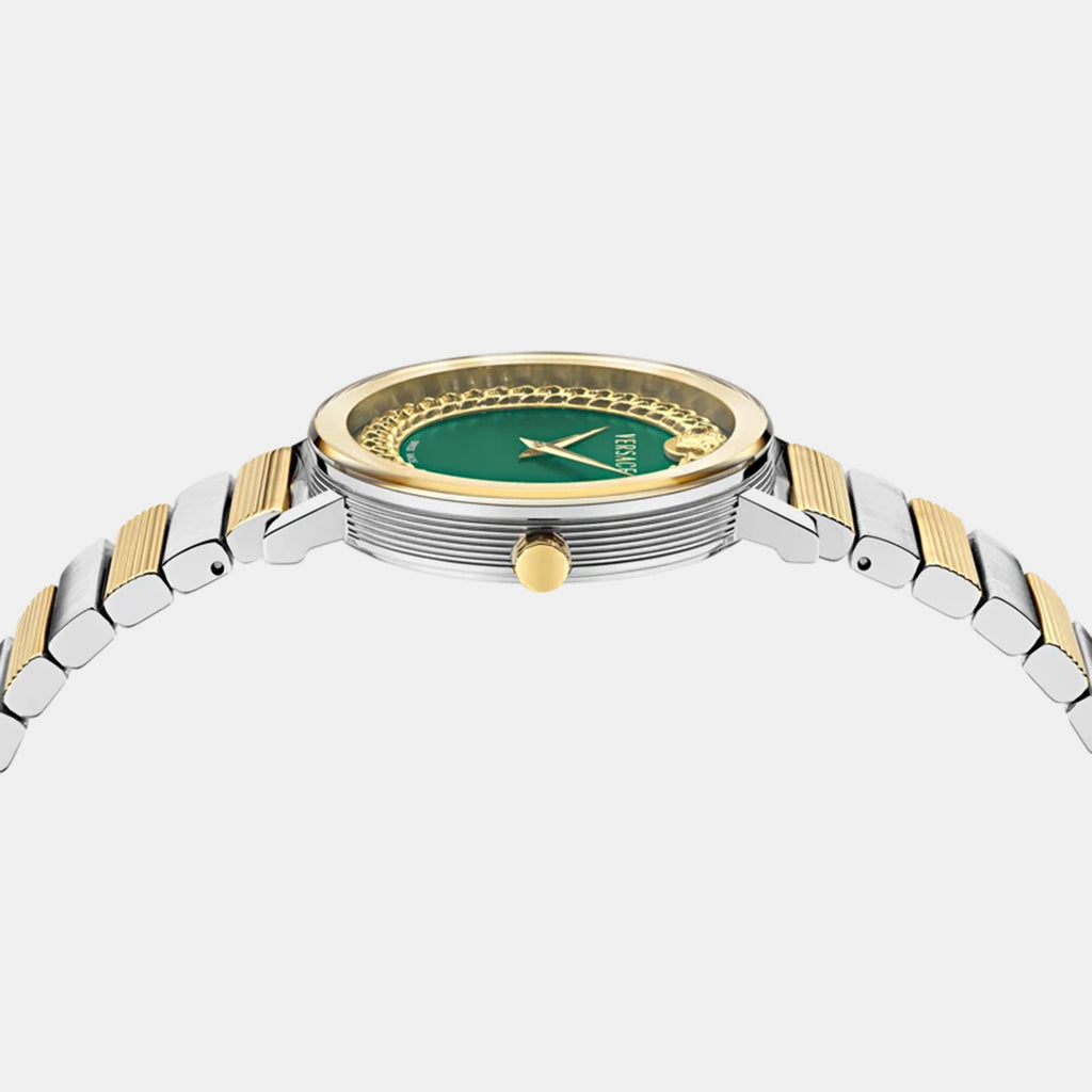 Women Quartz Green Dial Analog Stainless Steel Watch VEY700326