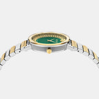 Women Quartz Green Dial Analog Stainless Steel Watch VEY700326