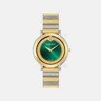 Women Quartz Green Dial Analog Stainless Steel Watch VEY700326