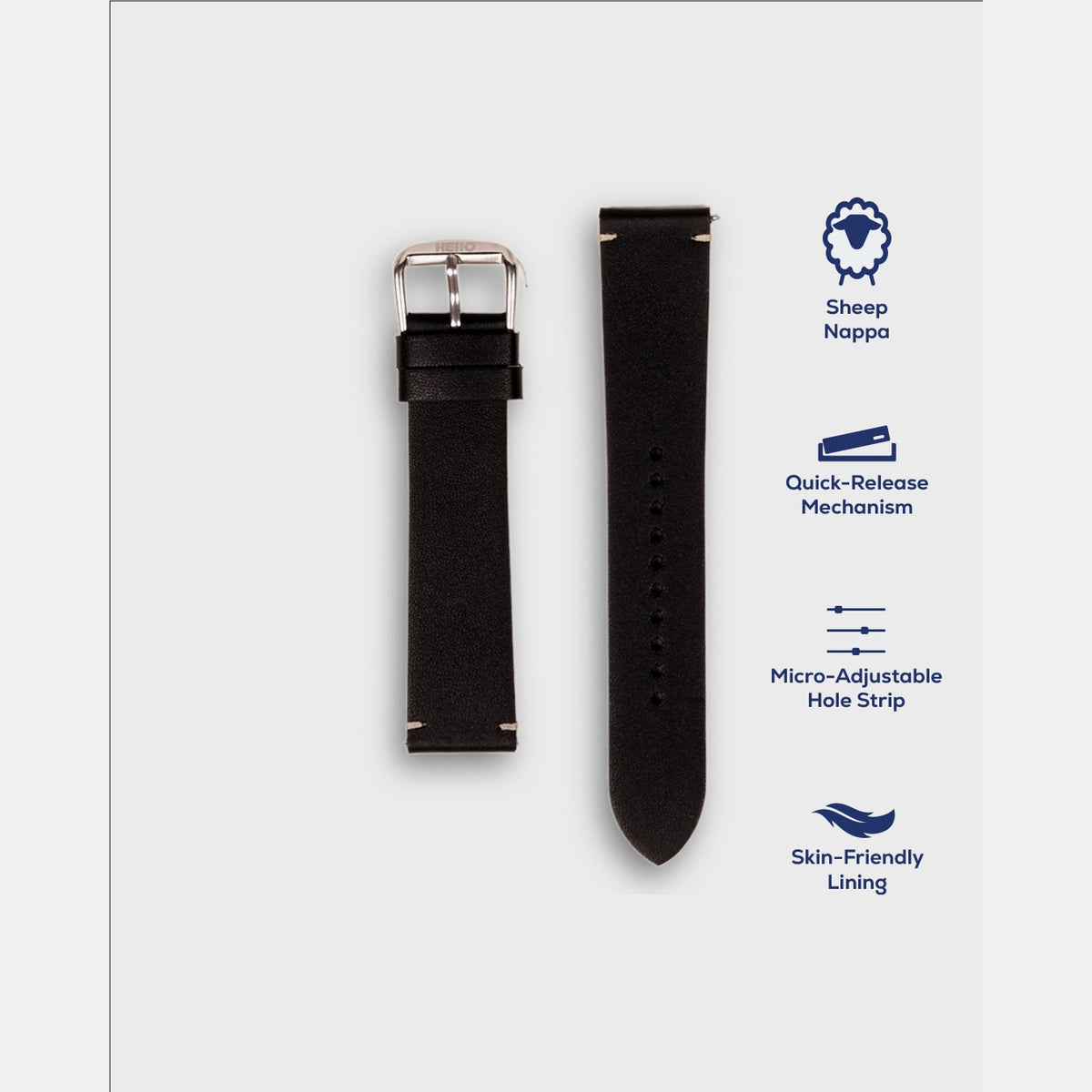 Men Sheep Nappa Leather Strap INTRO 2.0 DS - BLACK HAWK 20 MM