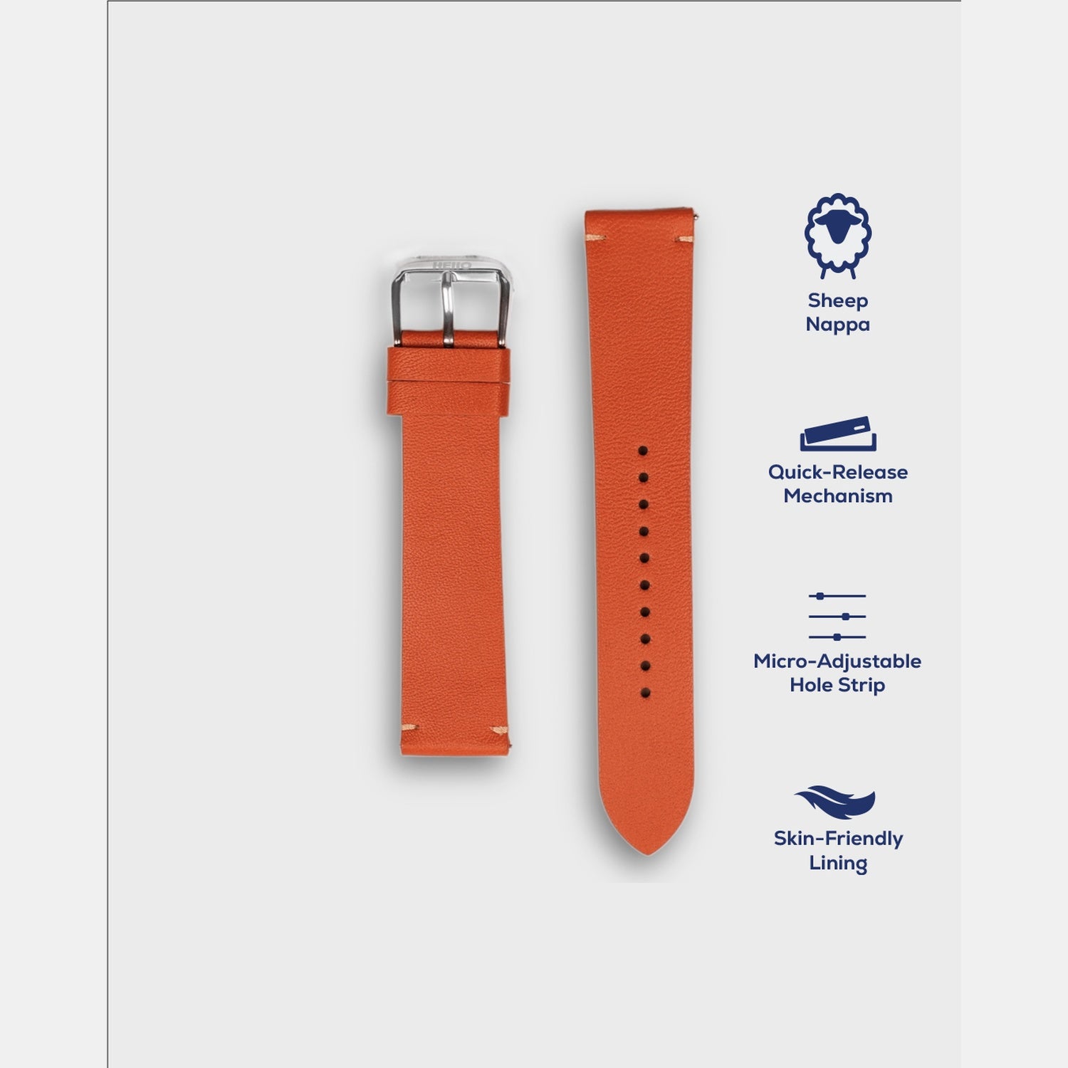 Men Sheep Nappa Leather Strap INTRO 2.0 DS-CARROT ORANGE 22 MM