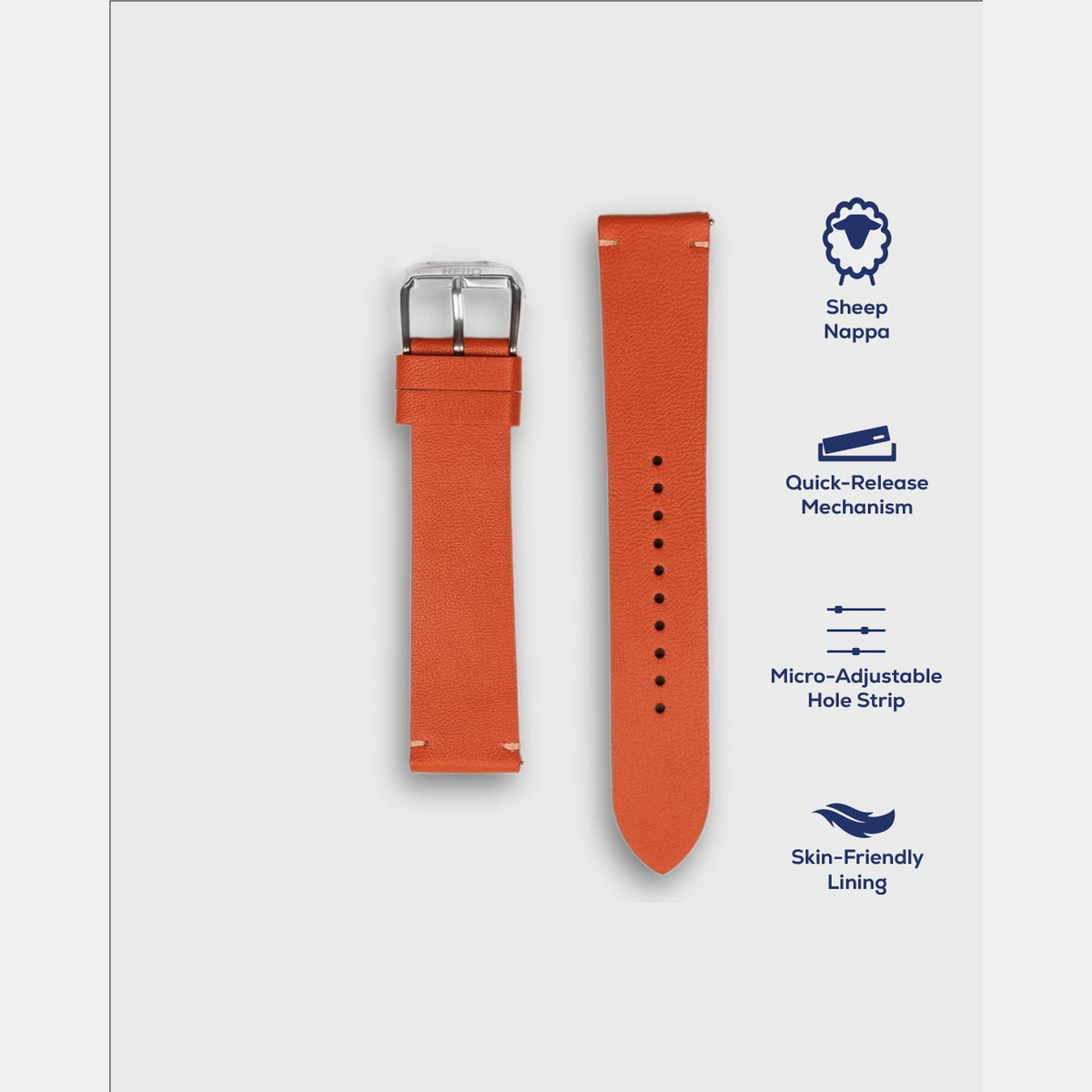 Men Sheep Nappa Leather Strap INTRO 2.0 DS-CARROT ORANGE 18 MM