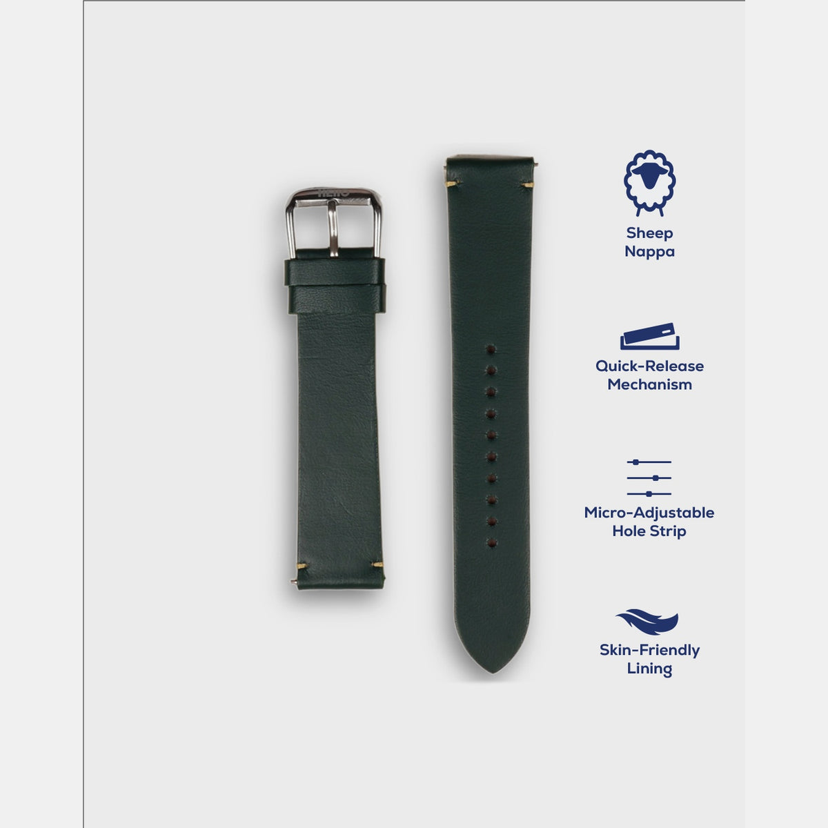 Men Sheep Nappa Leather Strap INTRO 2.0- DS - DEEP FOREST 22 MM