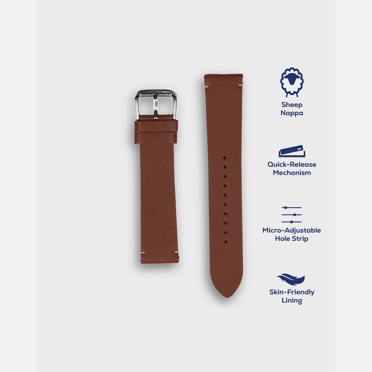 Men Sheep Nappa Leather Strap INTRO 2.0 DS- GINGERBREAD 18 MM