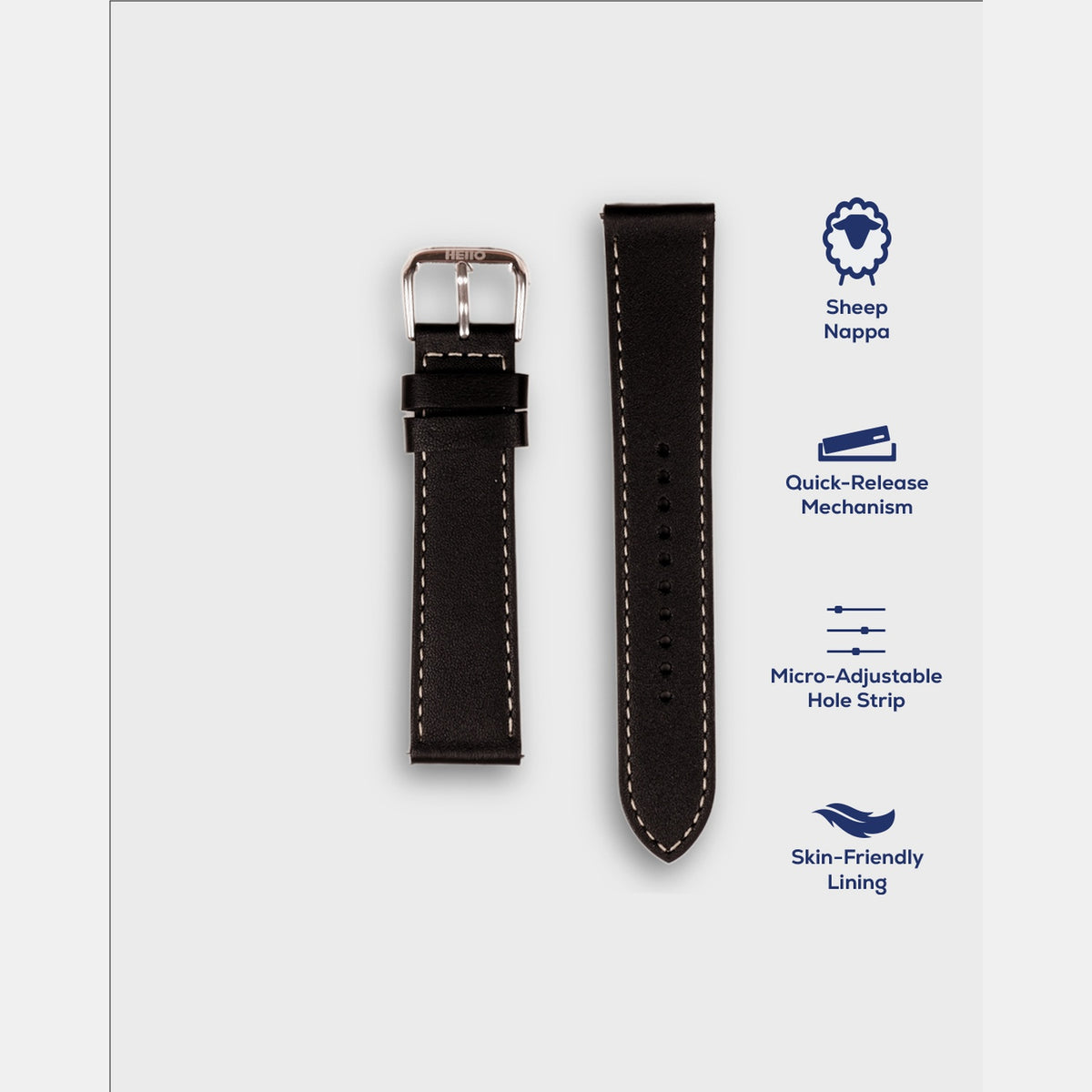 Men Sheep Nappa Leather Strap INTRO 2.0 PS - BLACK HAWK 20 MM