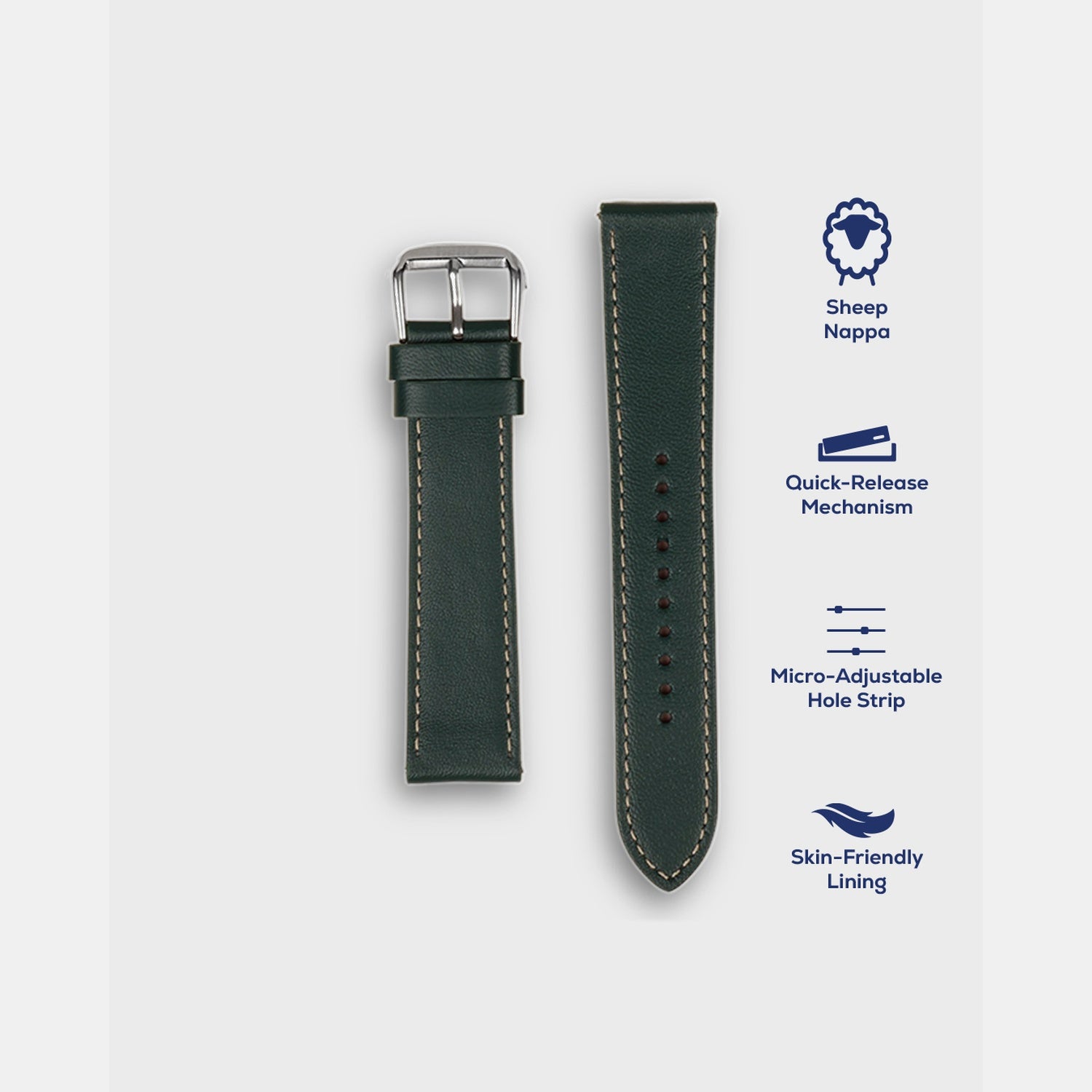 Men Sheep Nappa Leather Strap INTRO 2.0 PS - DEEP FOREST 22 MM