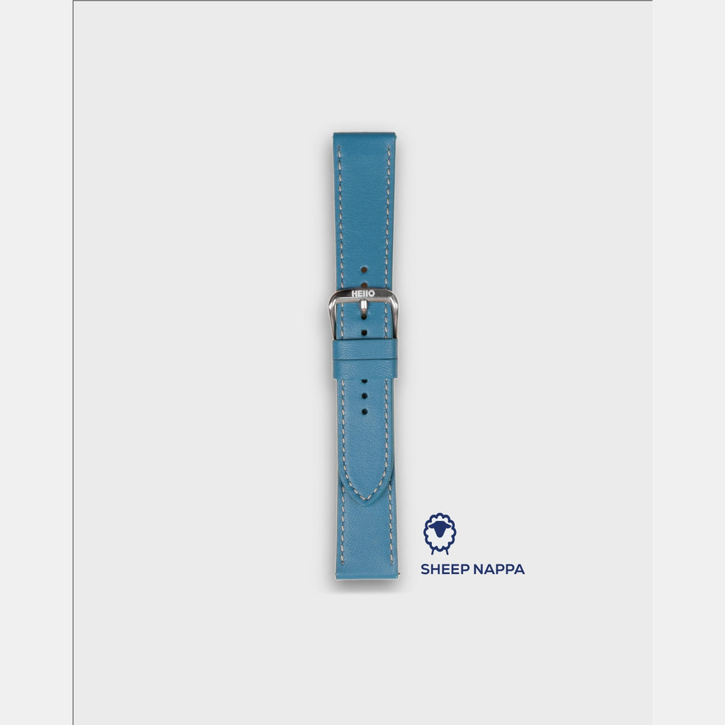 Men Sheep Nappa Leather Strap INTRO 2.0 PS - IGUANA BLUE 22 MM