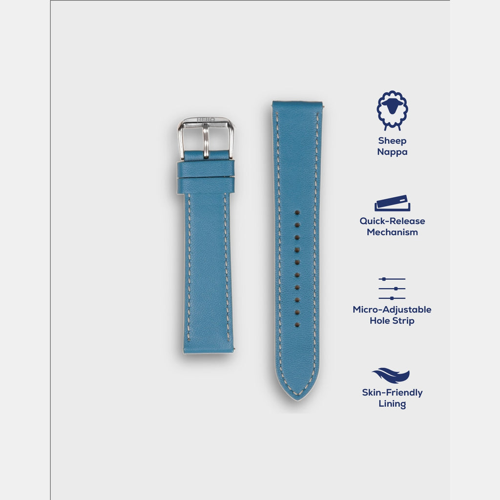 Men Sheep Nappa Leather Strap INTRO 2.0 PS - IGUANA BLUE 22 MM