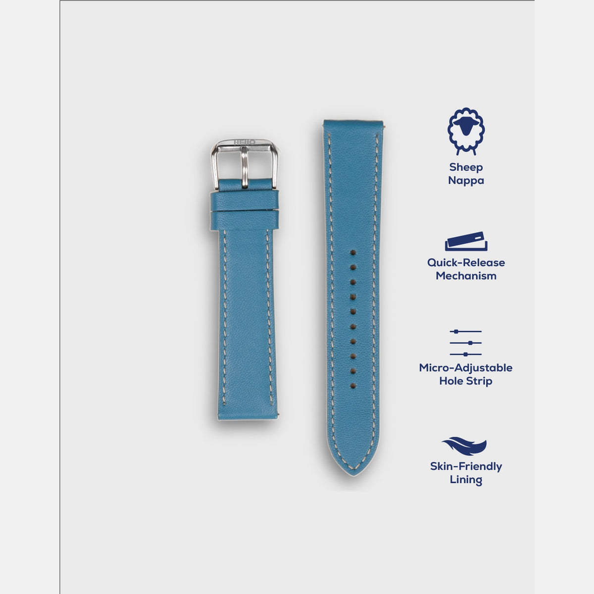 Men Sheep Nappa Leather Strap INTRO 2.0 PS - IGUANA BLUE 22 MM