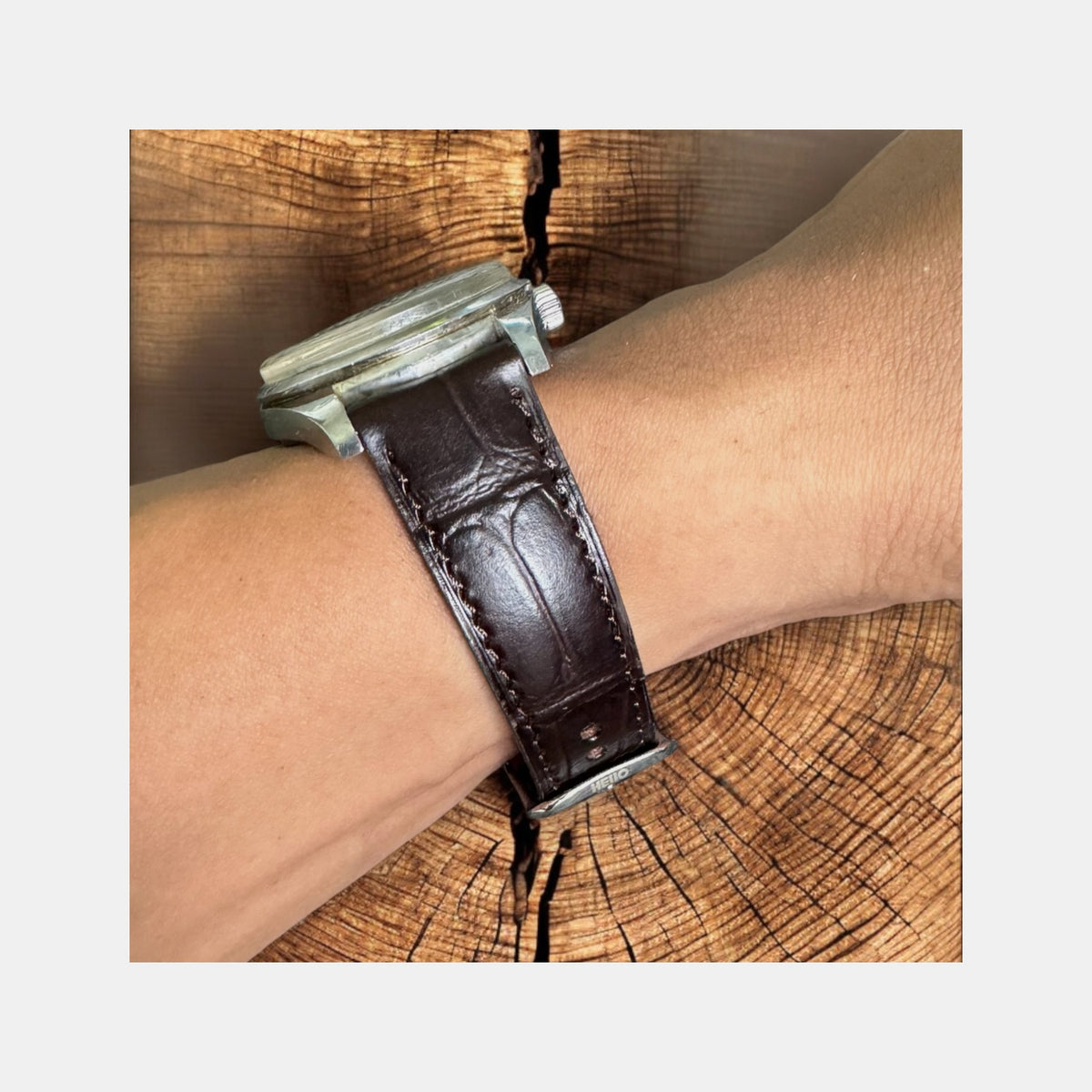 Men Croc Print Italian Leather Strap GRACE IN CROC99- ESPRESSO 20 MM